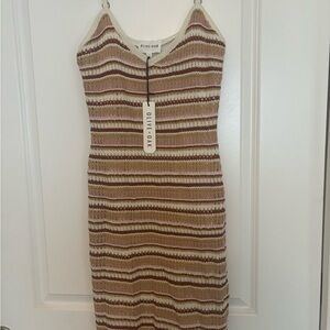 Olive & Oak Ribbed Sheath Dress Brown and Cream